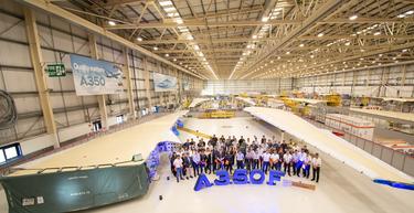 Airbus A350F first wingset Broughton with team